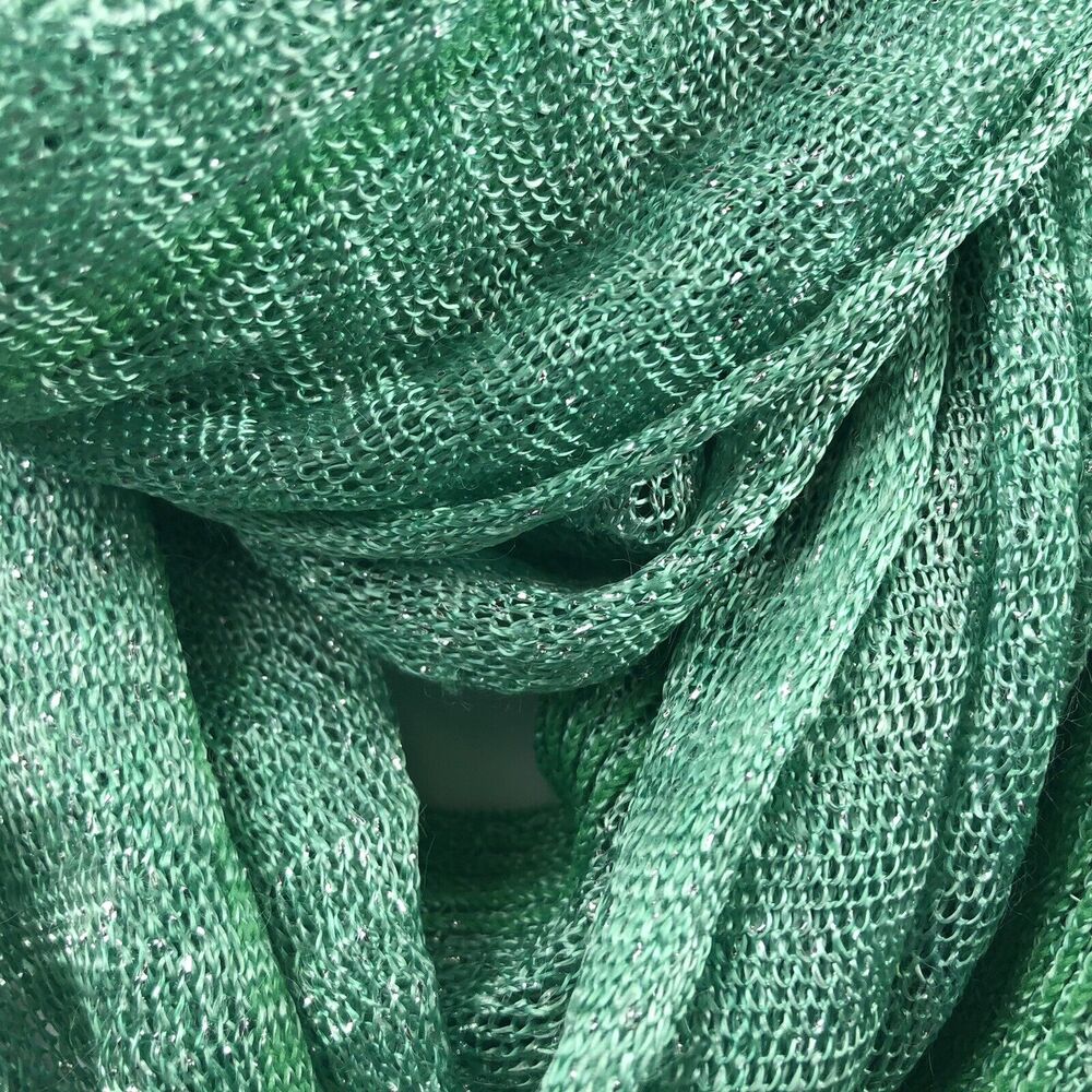 Apt 9 Scarf Women Green Metallic Stretch Open Knit Fringe Super Long 106 x 15